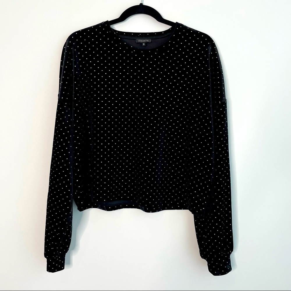 LAST CHANCE | Dynamite Black Velvet Silver Dots Long Sleeves